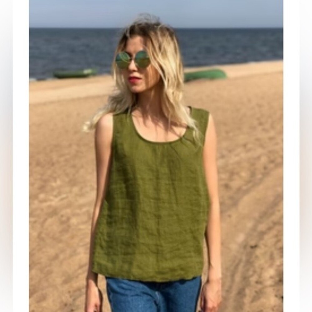 Isona Linen Tank Top Prague Moss Green M NWOT
